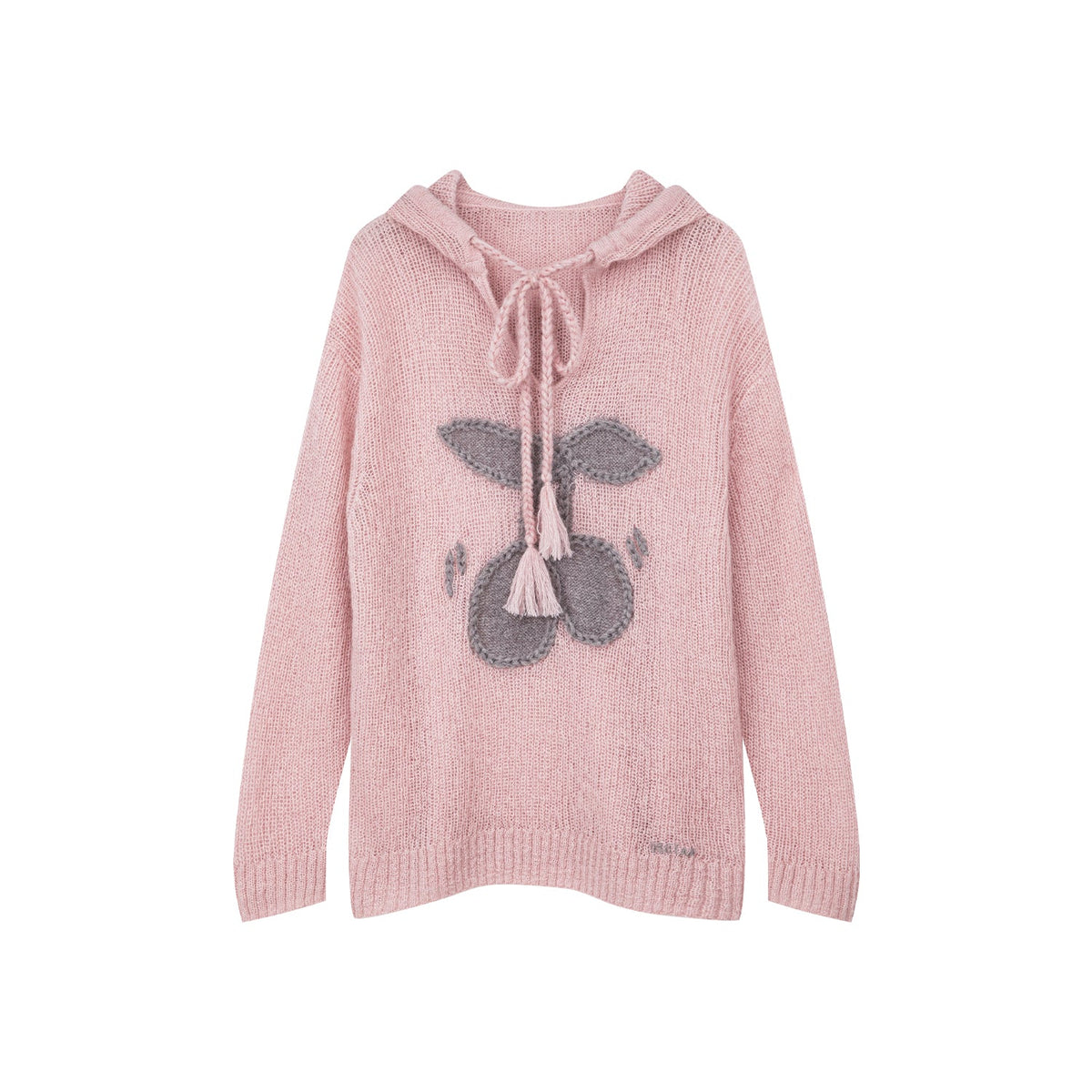Hooded pullover knit with cherry print