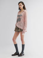 Hooded pullover knit with cherry print
