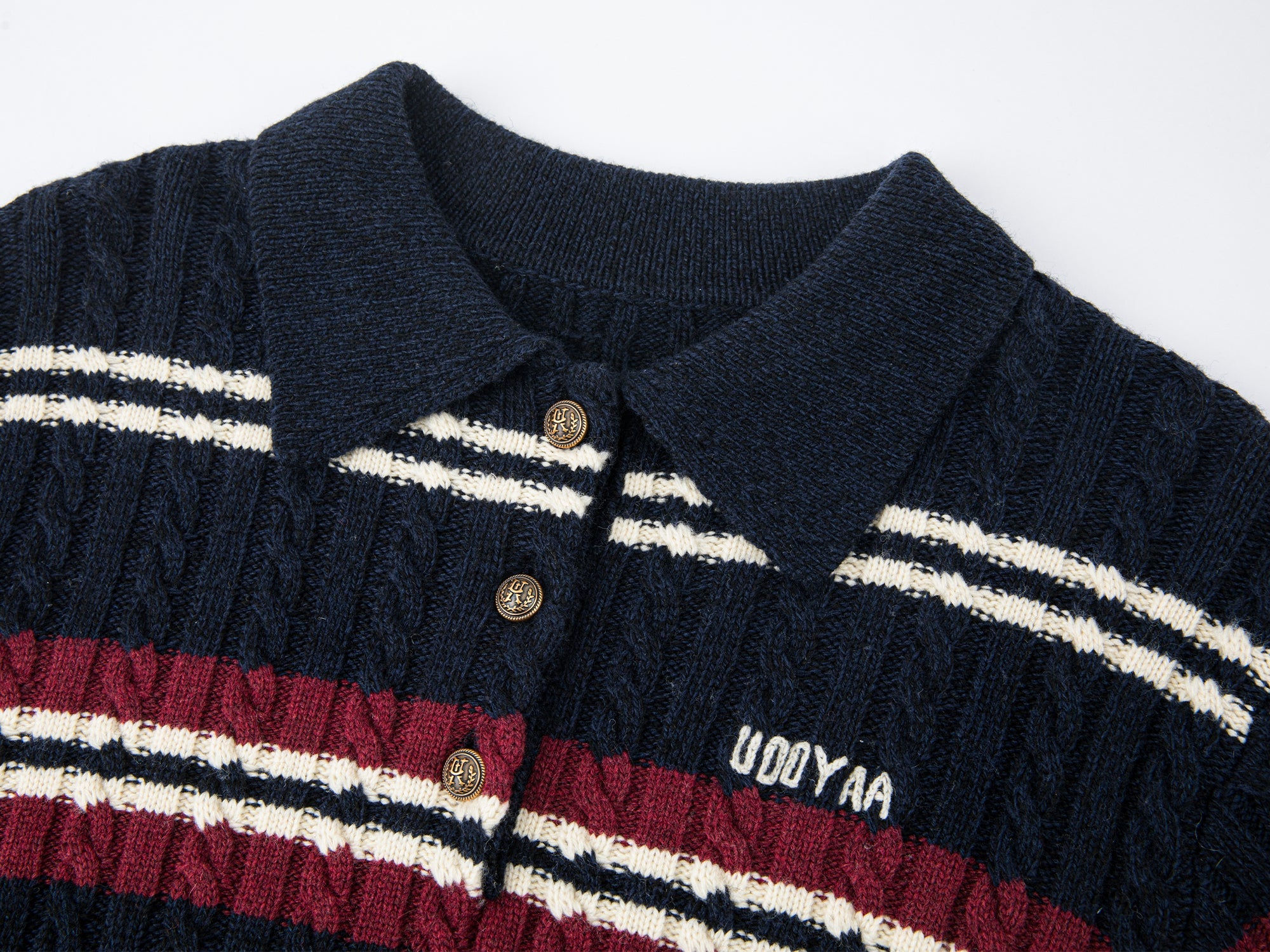 Pullover knit with layered polo and shirt collar design