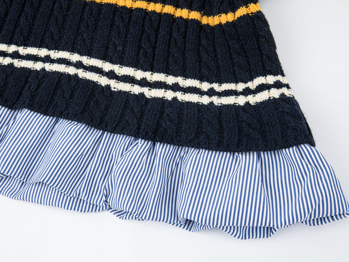 Pullover knit with layered polo and shirt collar design