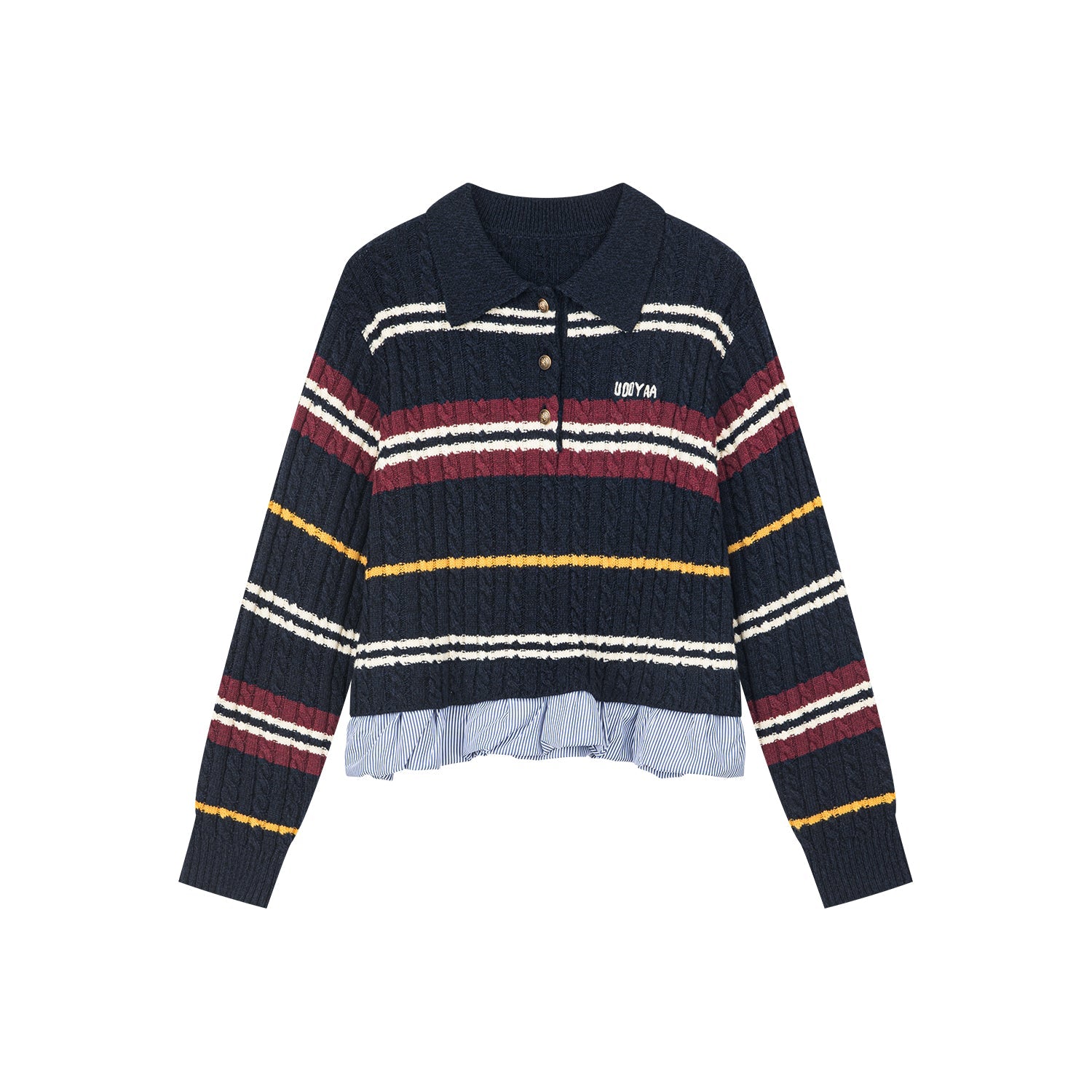 Pullover knit with layered polo and shirt collar design