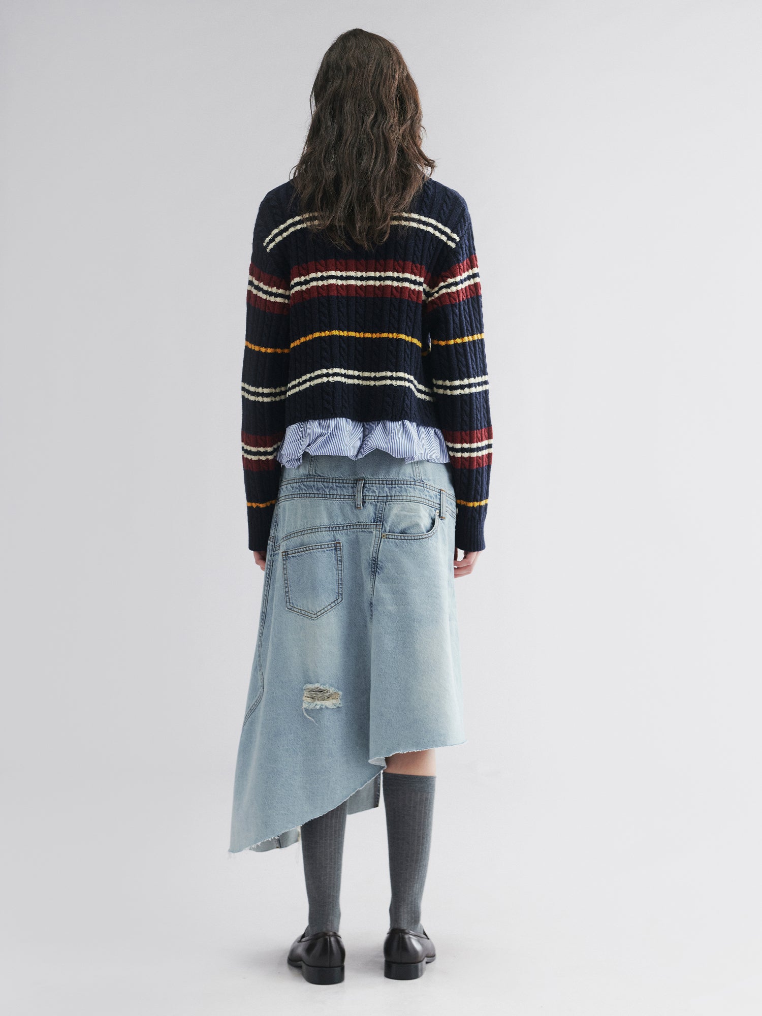 Pullover knit with layered polo and shirt collar design