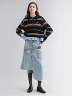 Pullover knit with layered polo and shirt collar design