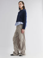 Pullover knit with layered shirt design