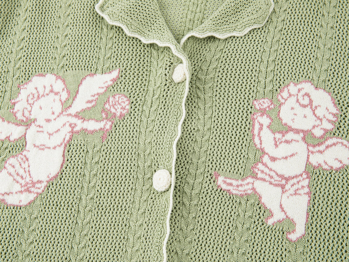Knit cardigan with love and angel print