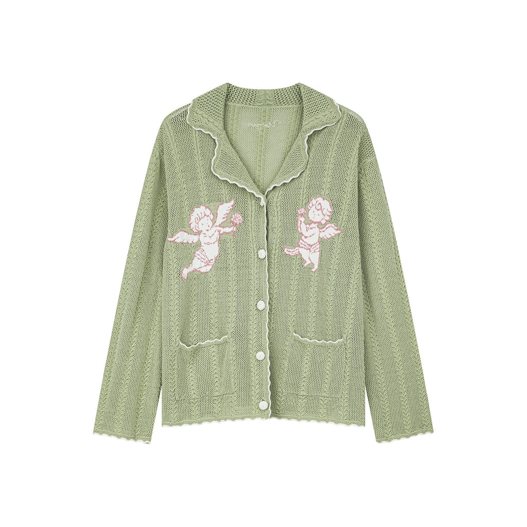 Knit cardigan with love and angel print