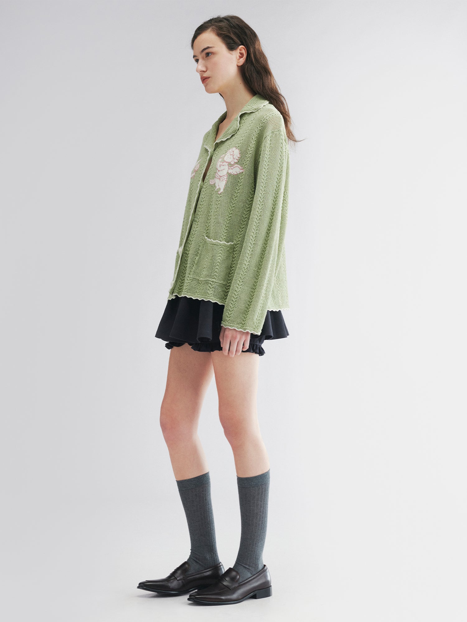 Knit cardigan with love and angel print