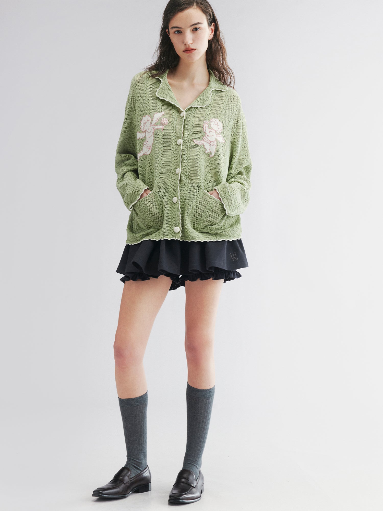 Knit cardigan with love and angel print