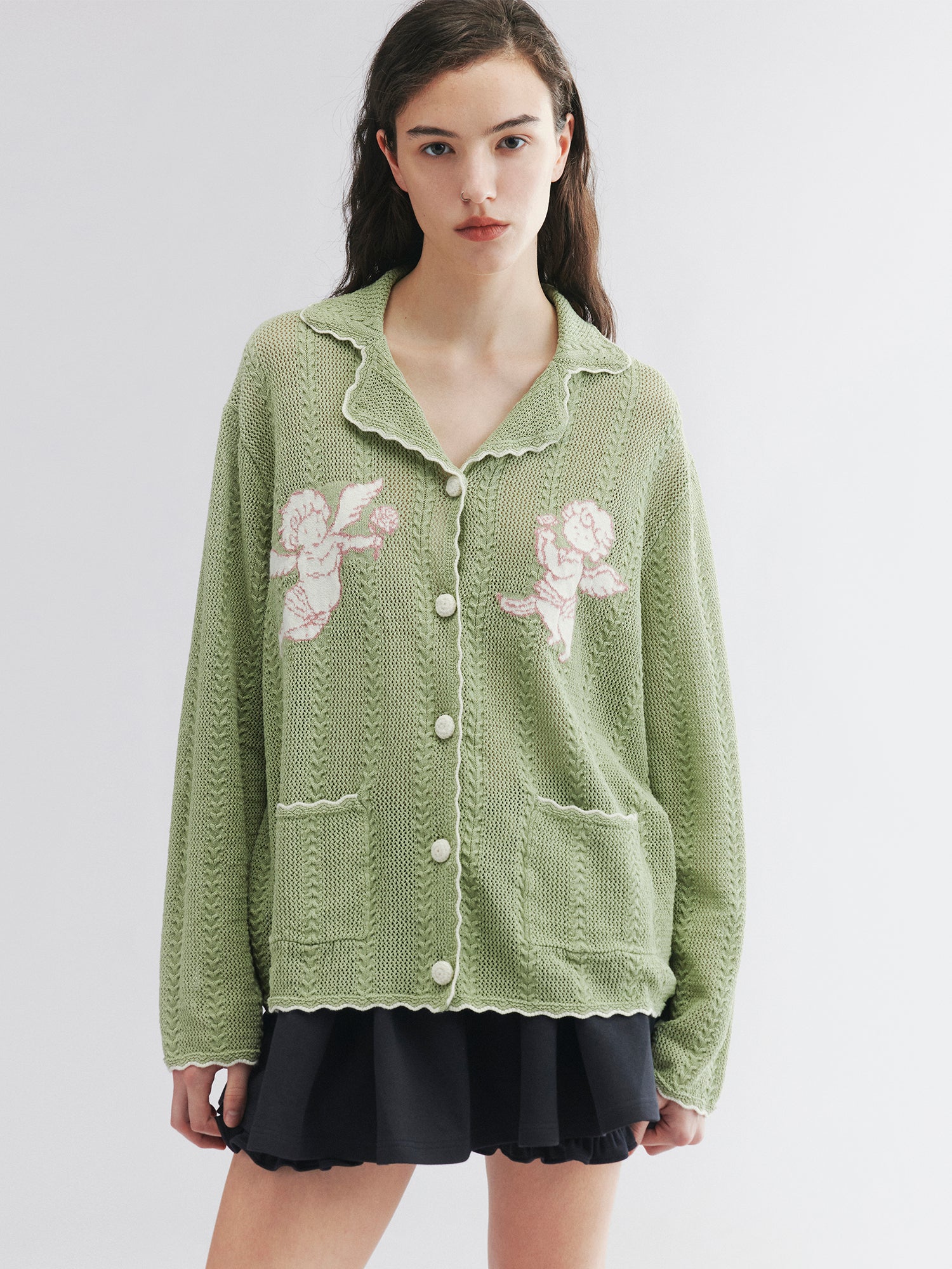 Knit cardigan with love and angel print