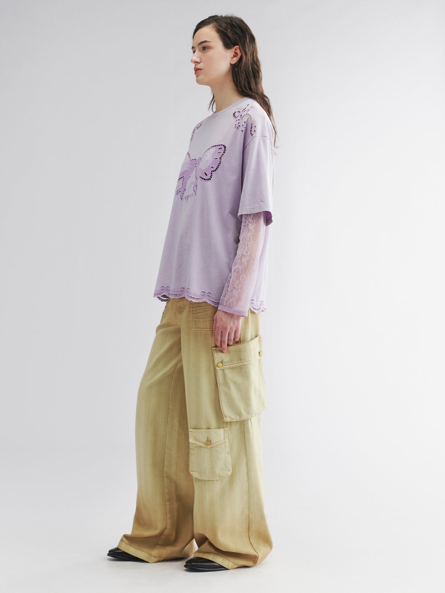 Long sleeve layered tee with love and angel print