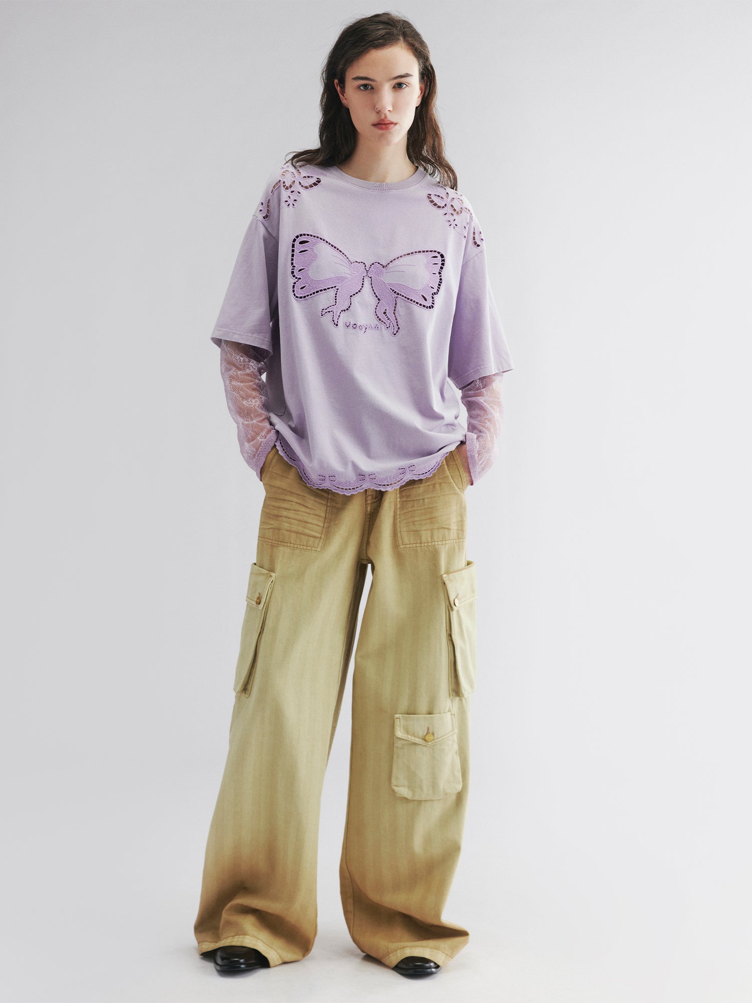 Long sleeve layered tee with love and angel print