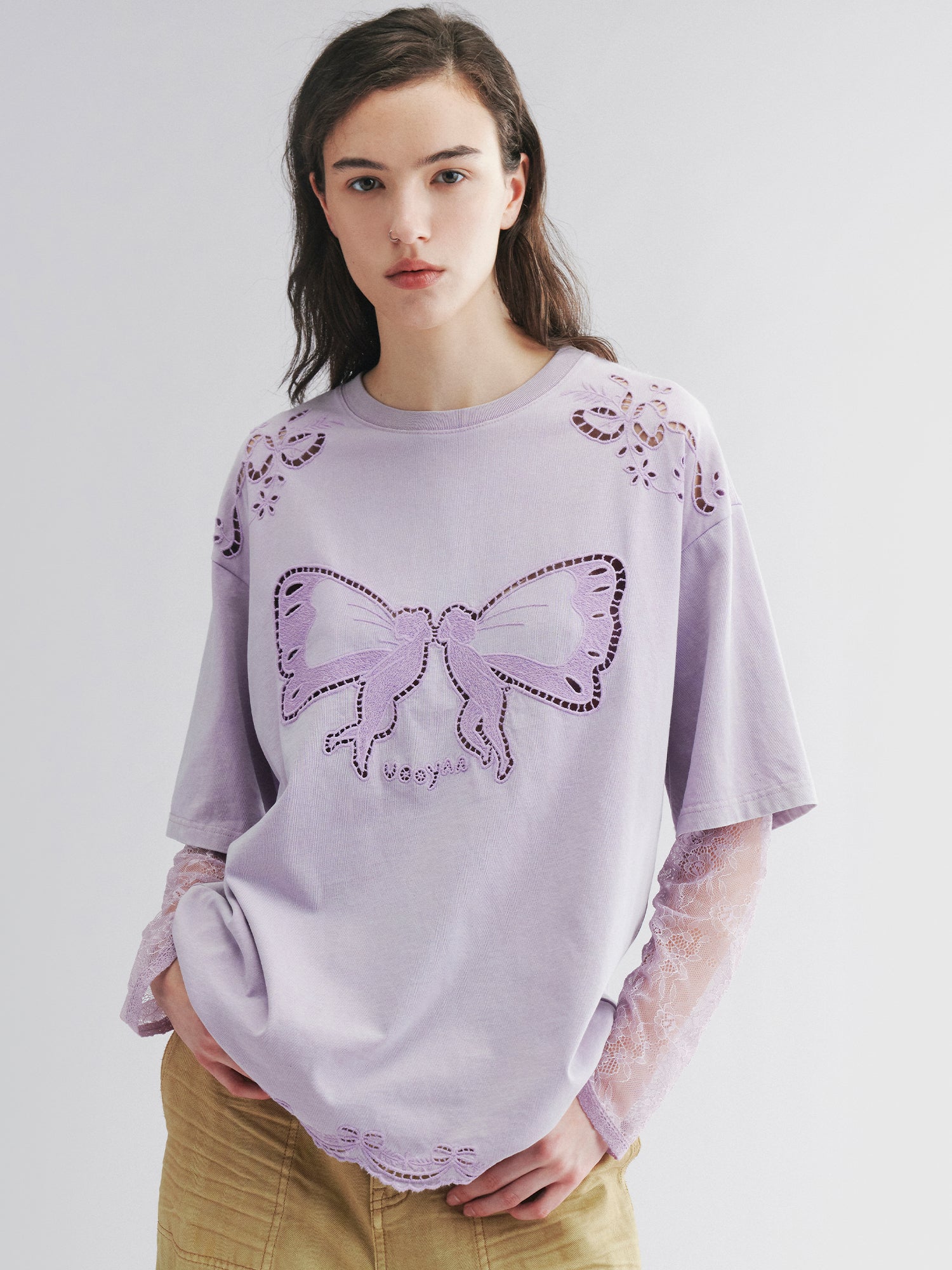 Long sleeve layered tee with love and angel print