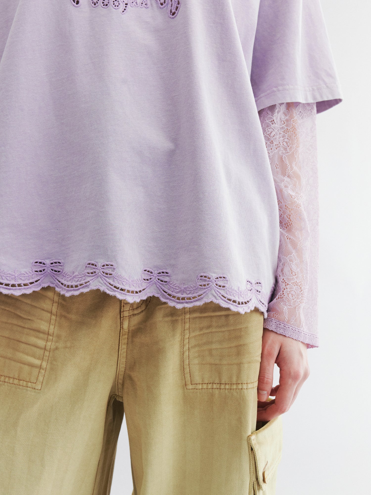 Long sleeve layered tee with love and angel print