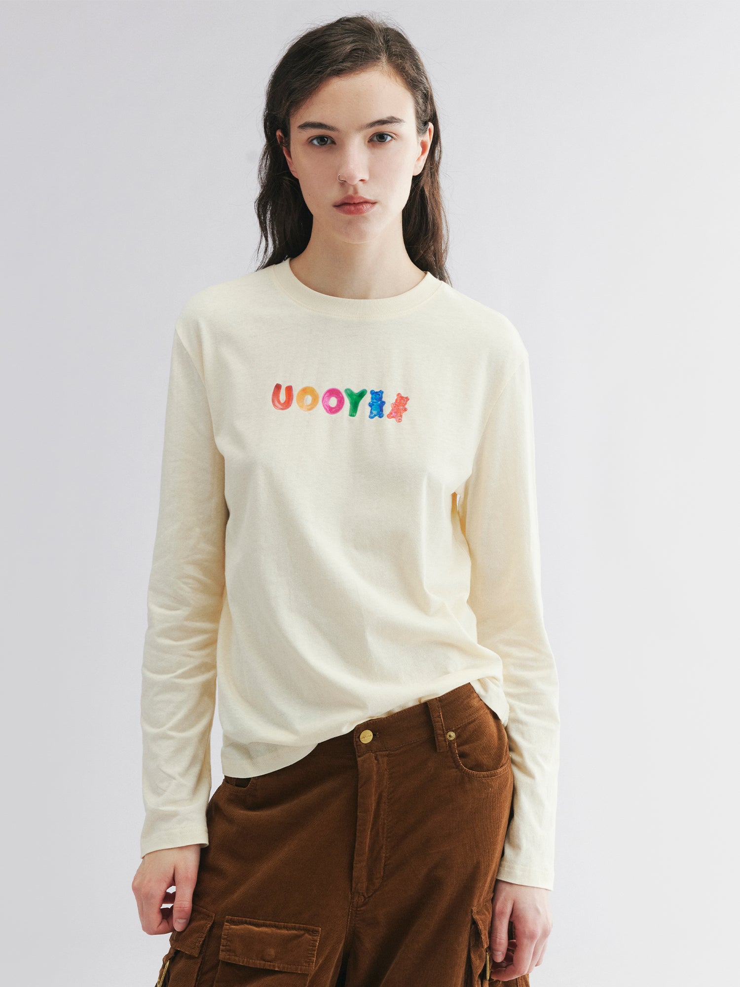 Long sleeve tee with gummy bear logo print