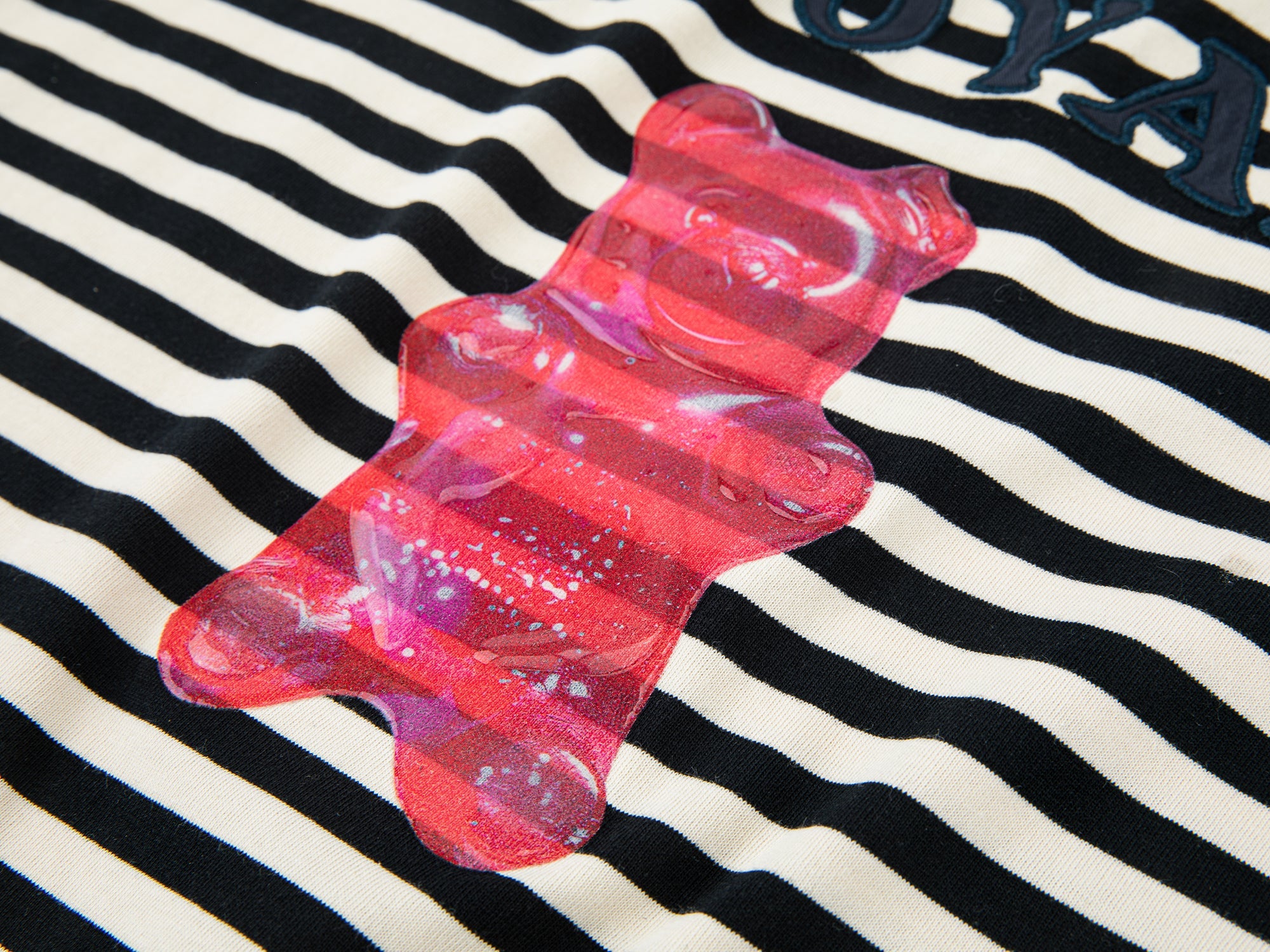 Striped long sleeve tee with gummy bear motif