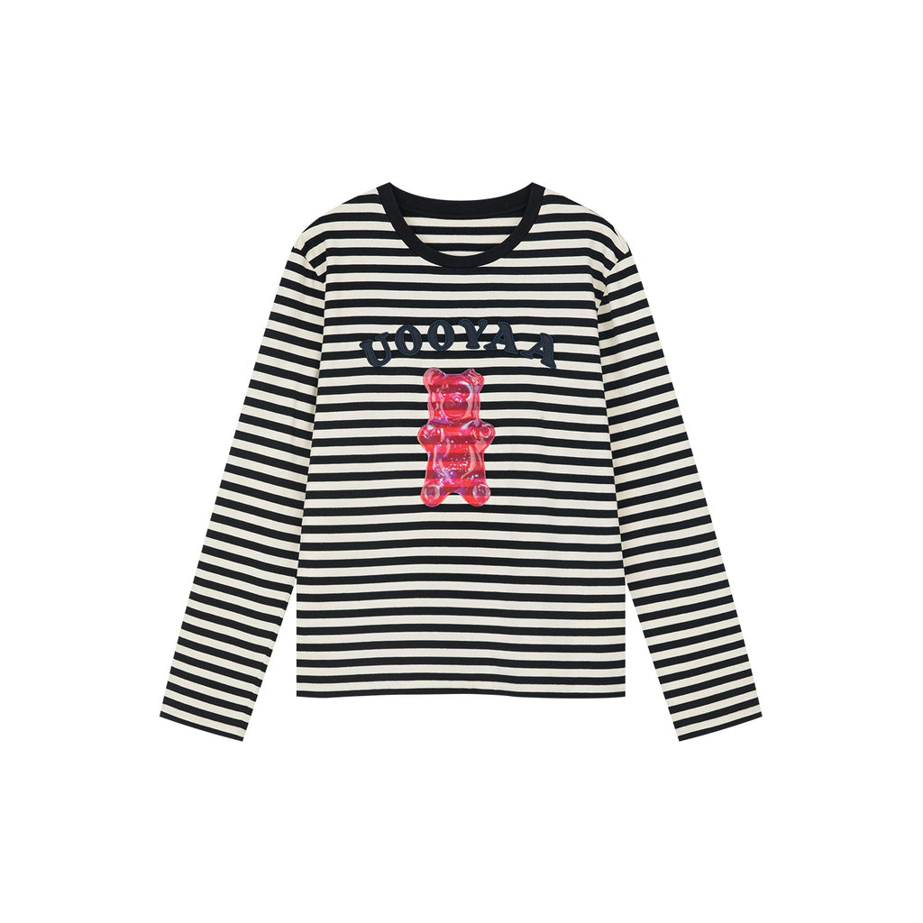 Striped long sleeve tee with gummy bear motif