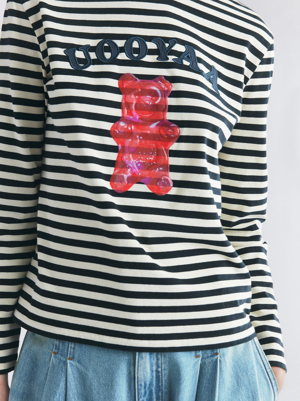 Striped long sleeve tee with gummy bear motif