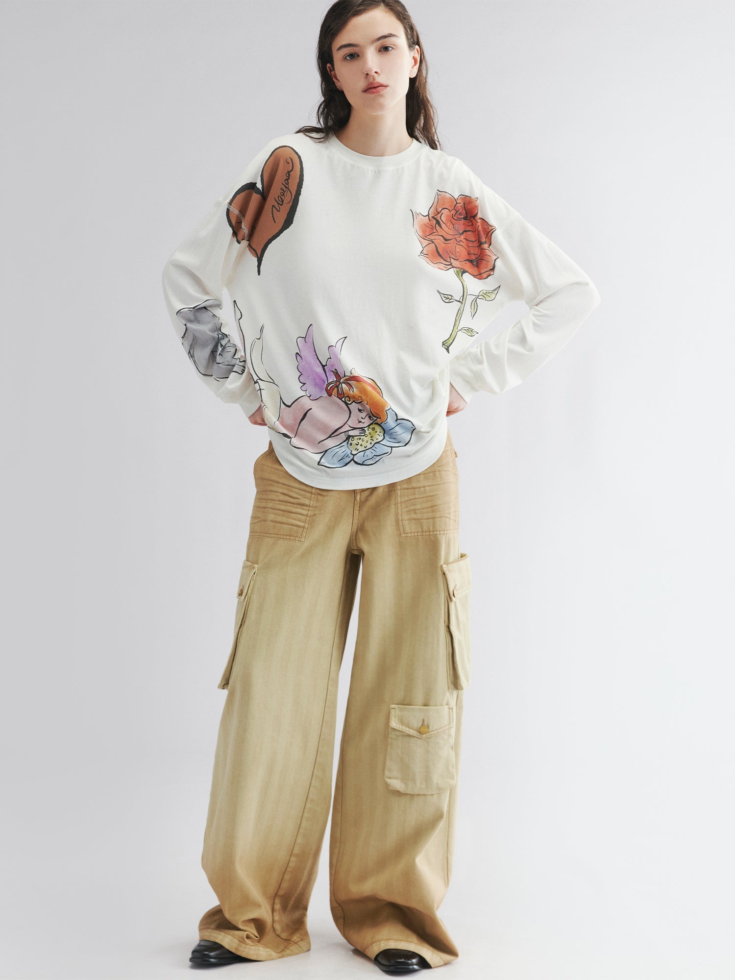 Long sleeve tee with love and angel print