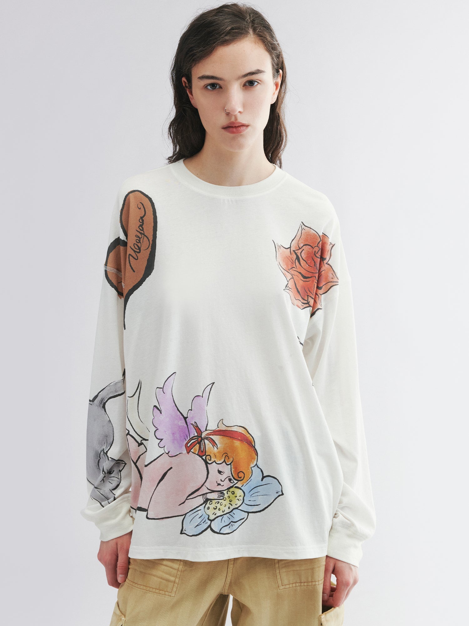Long sleeve tee with love and angel print