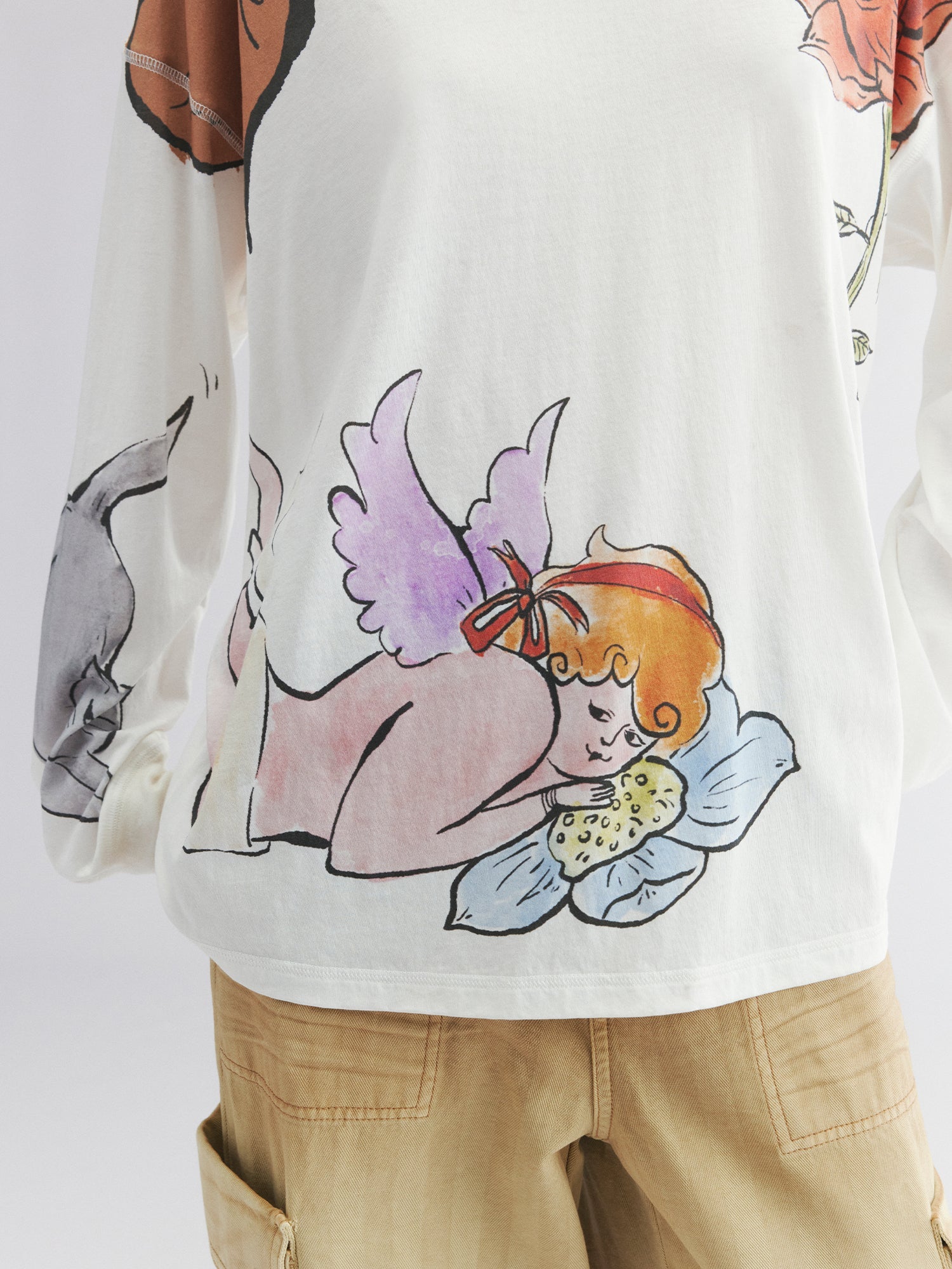 Long sleeve tee with love and angel print