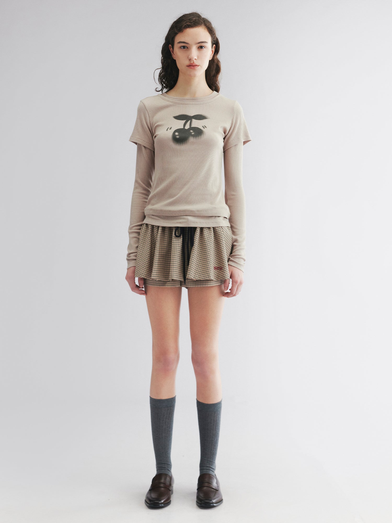 Layered tee with cherry print