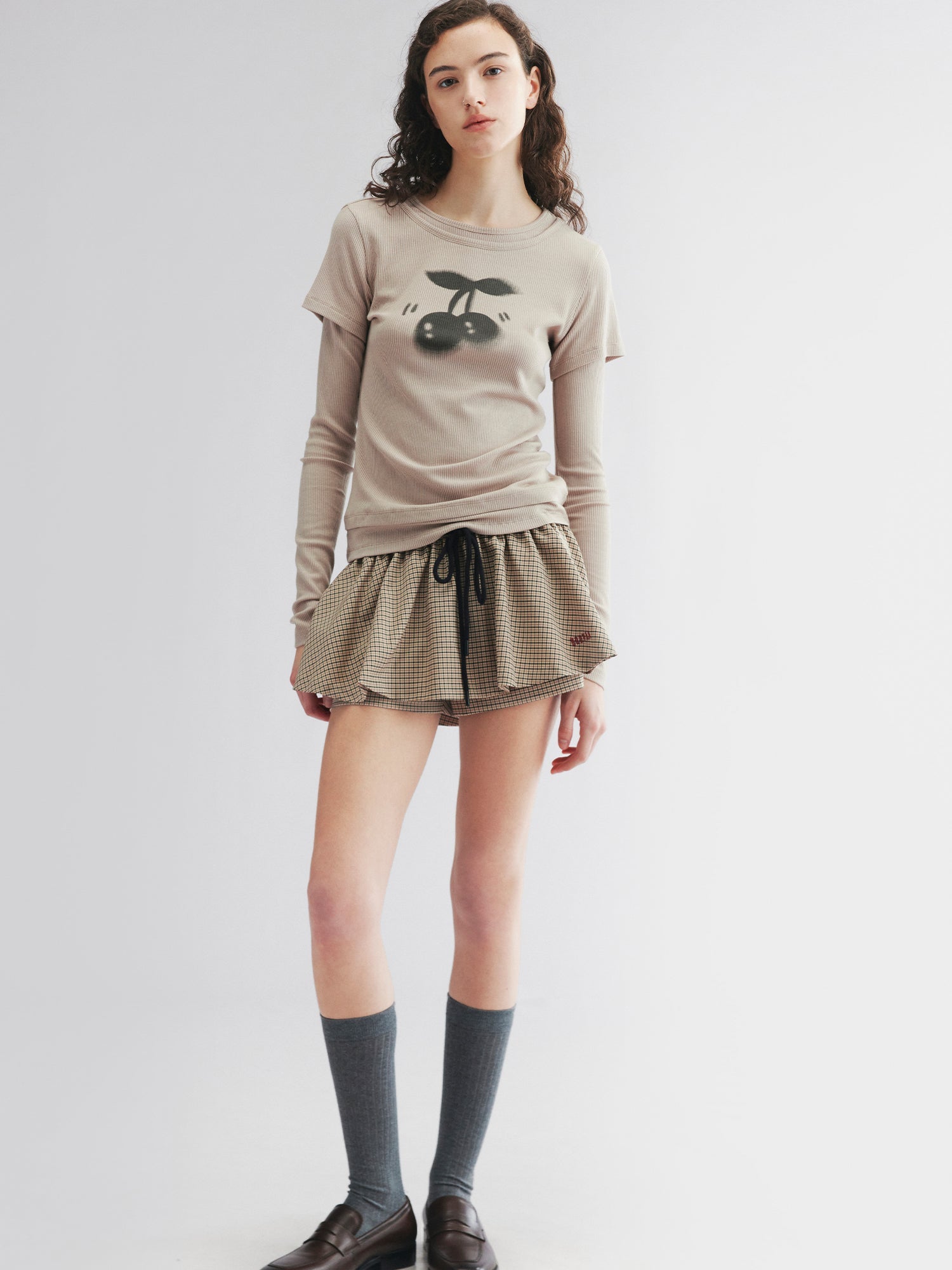 Layered tee with cherry print