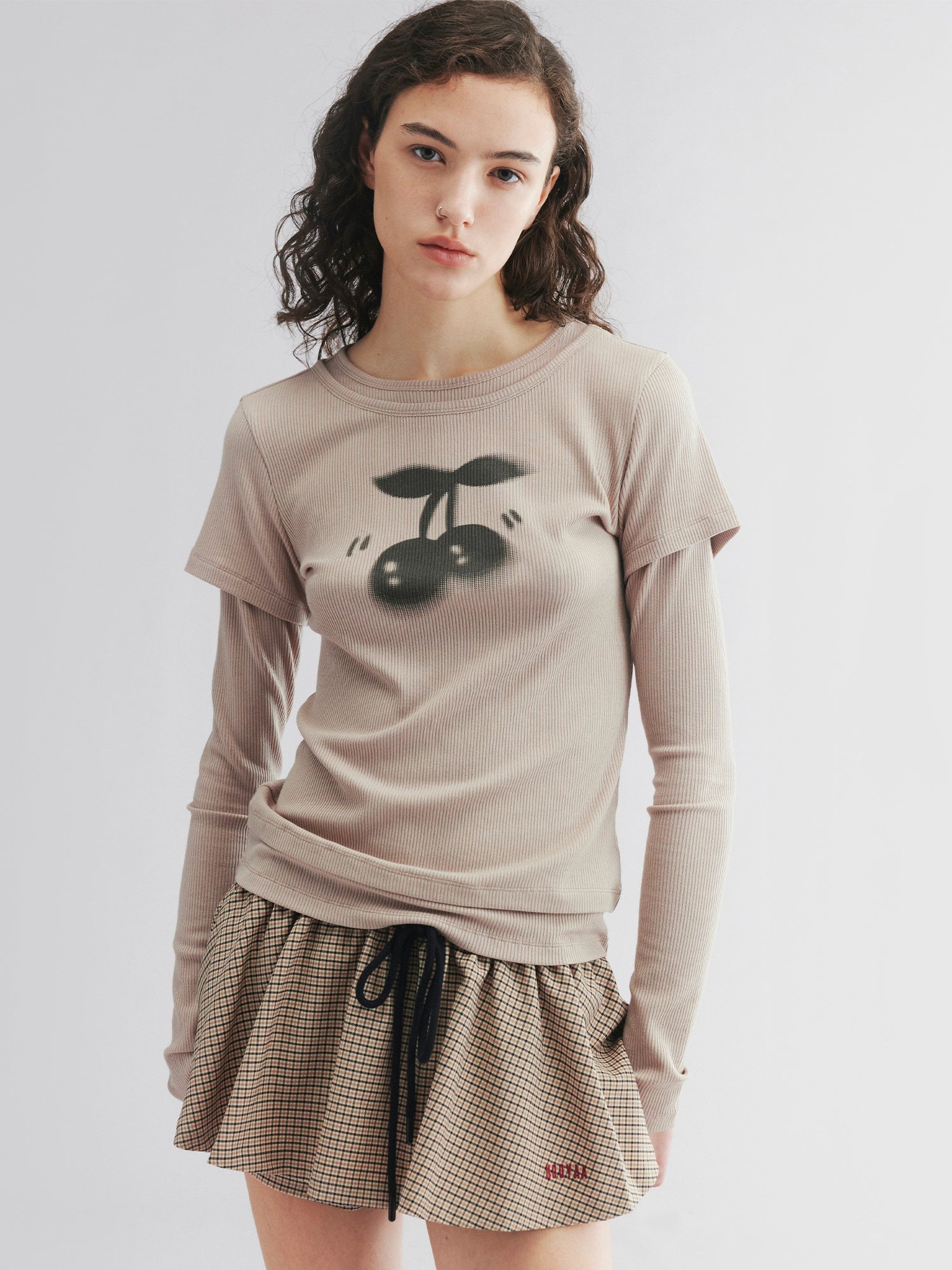 Layered tee with cherry print