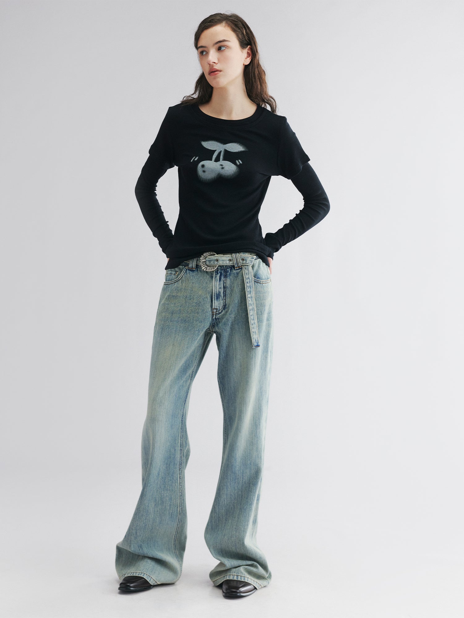 Layered tee with cherry print