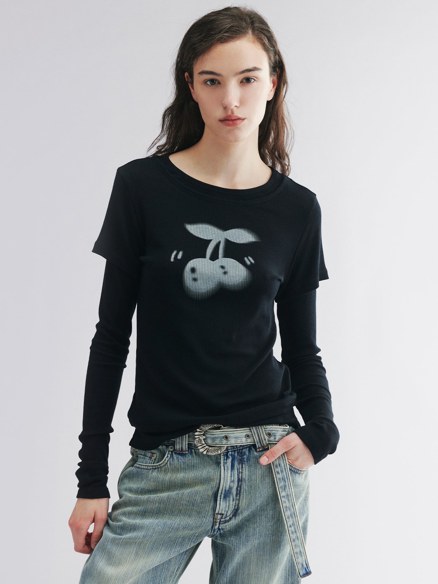 Layered tee with cherry print