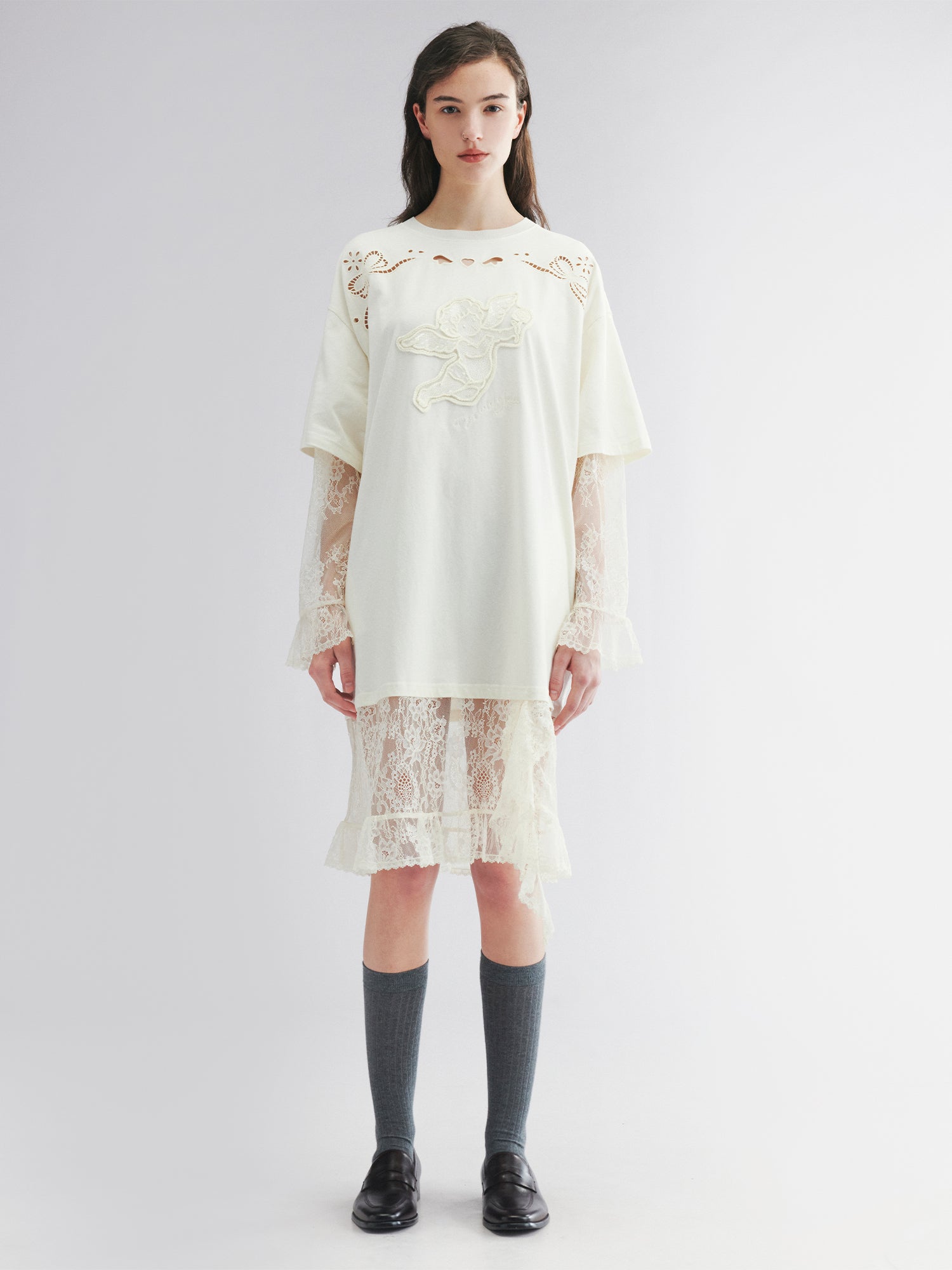 Layered tee dress with love and angel print