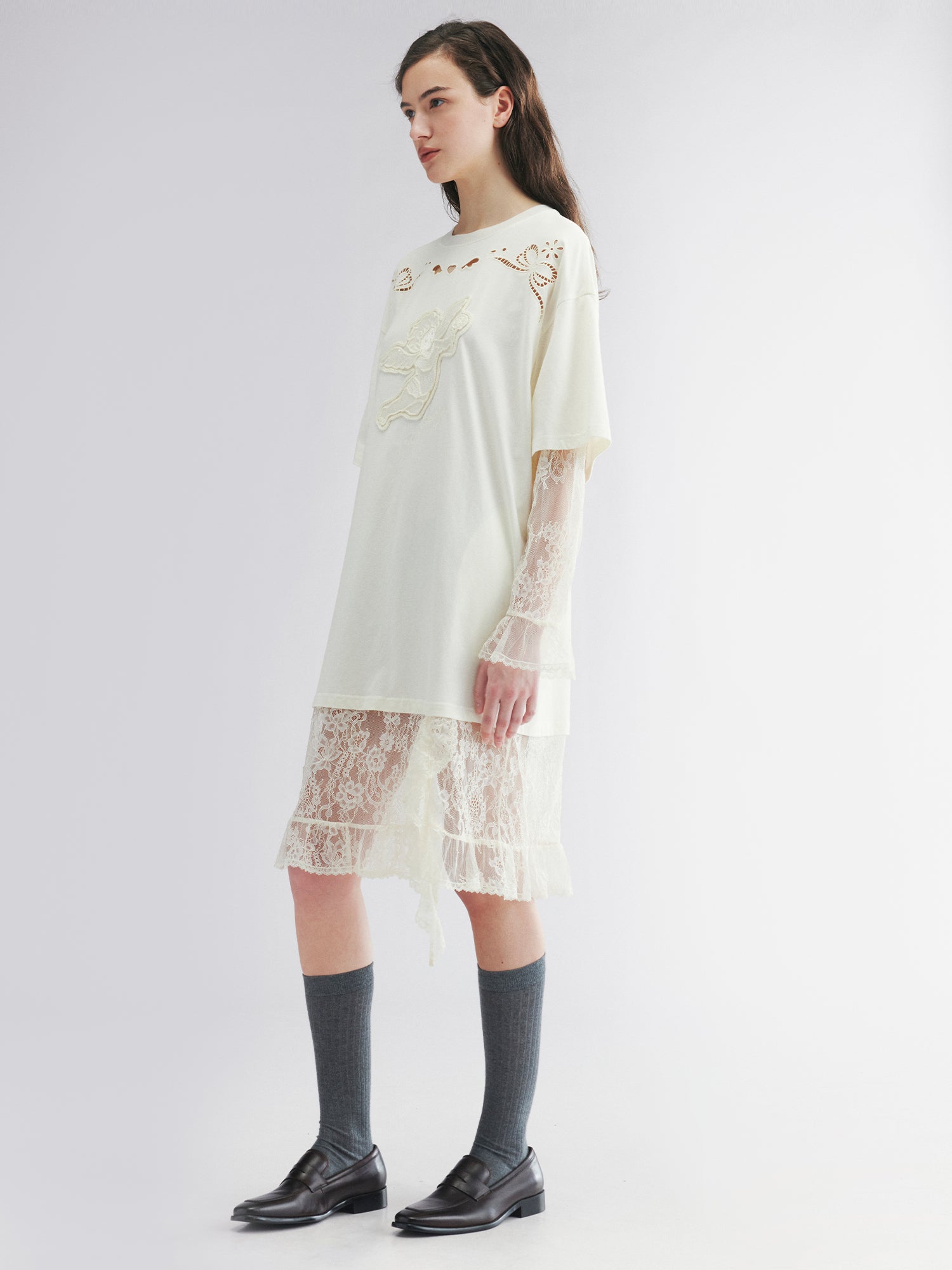 Layered tee dress with love and angel print