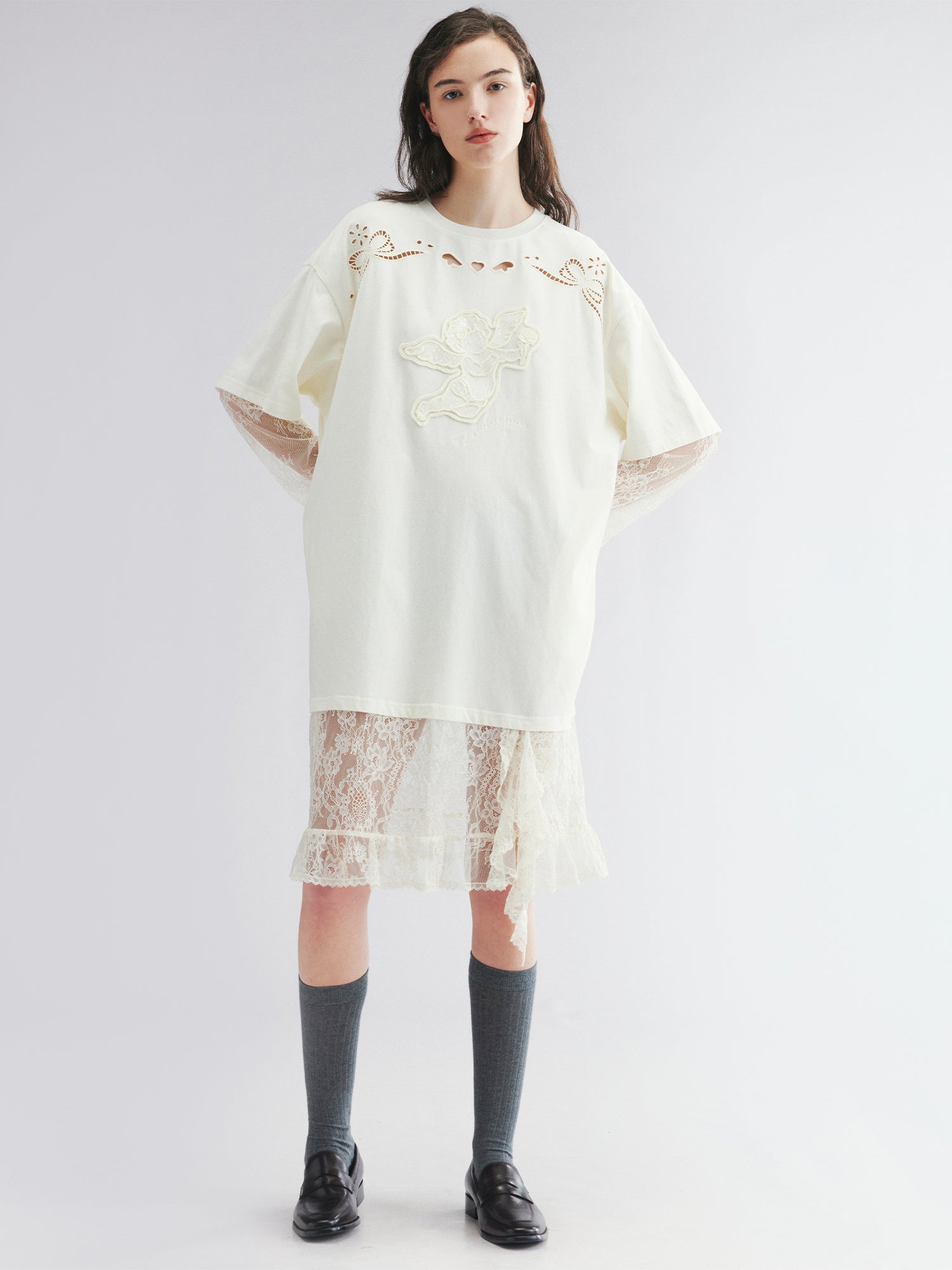 Layered tee dress with love and angel print