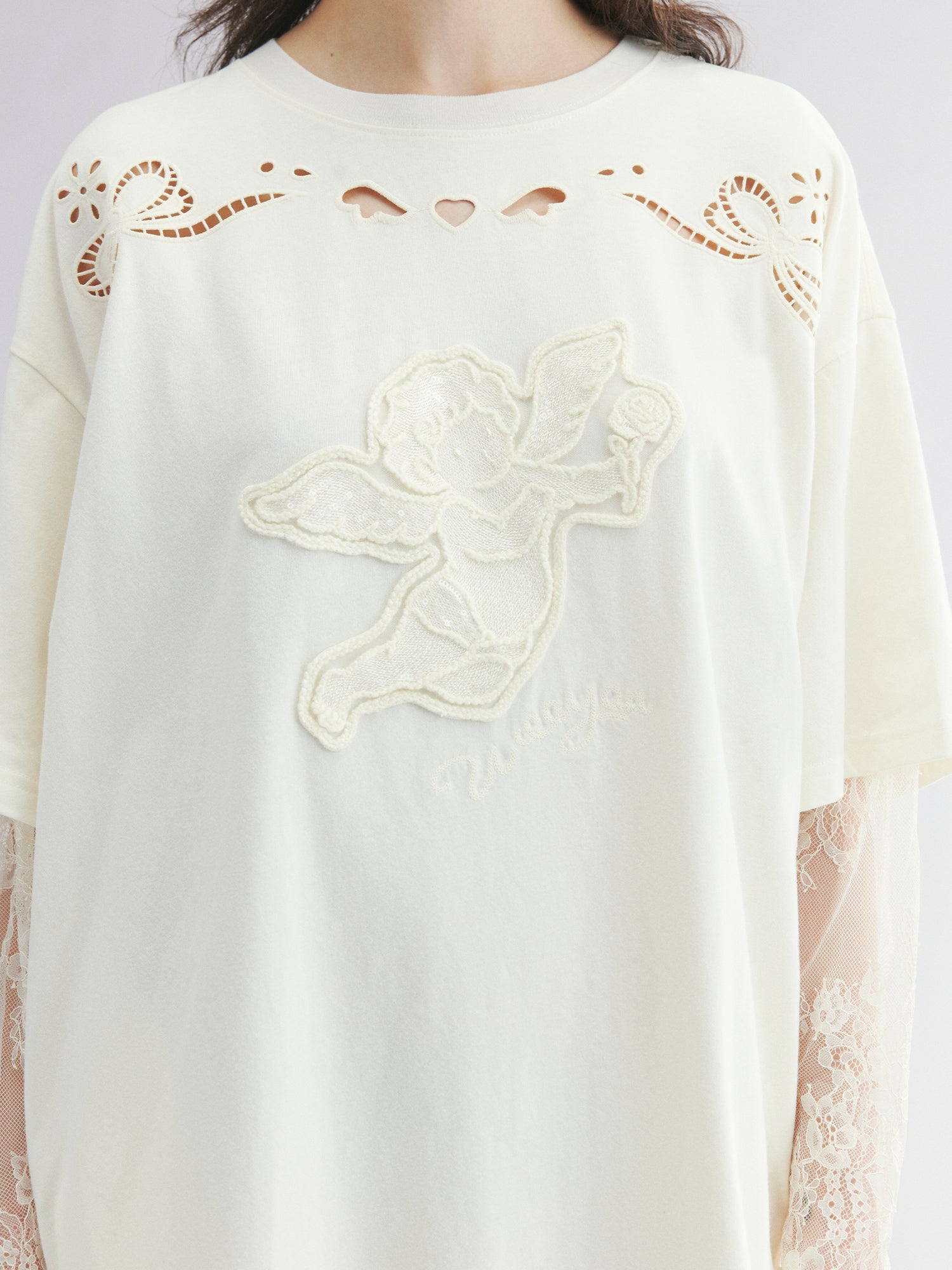 Layered tee dress with love and angel print