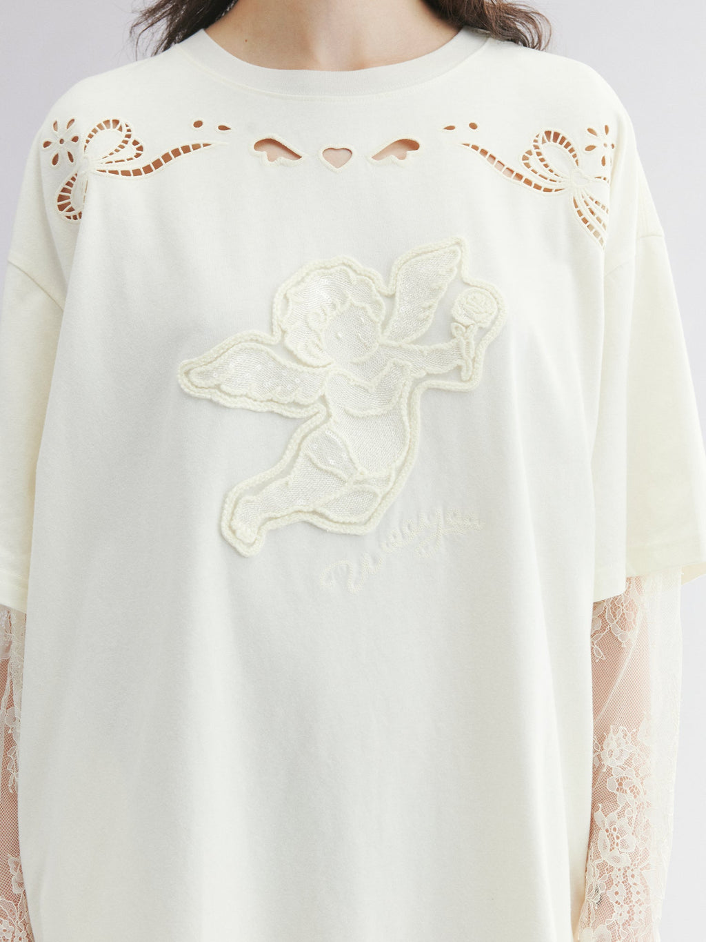 Layered tee dress with love and angel print