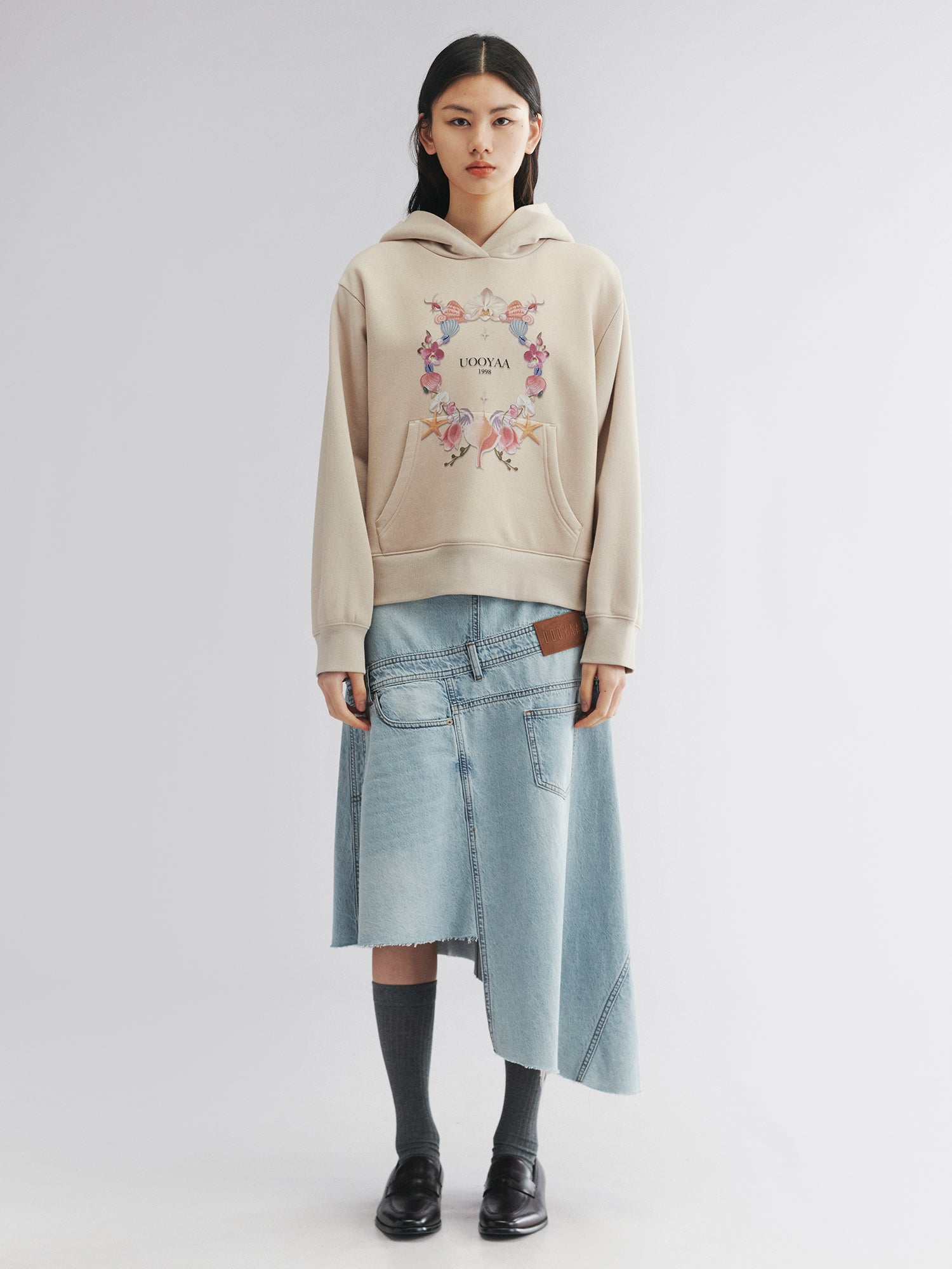 Shell floral print hoodie