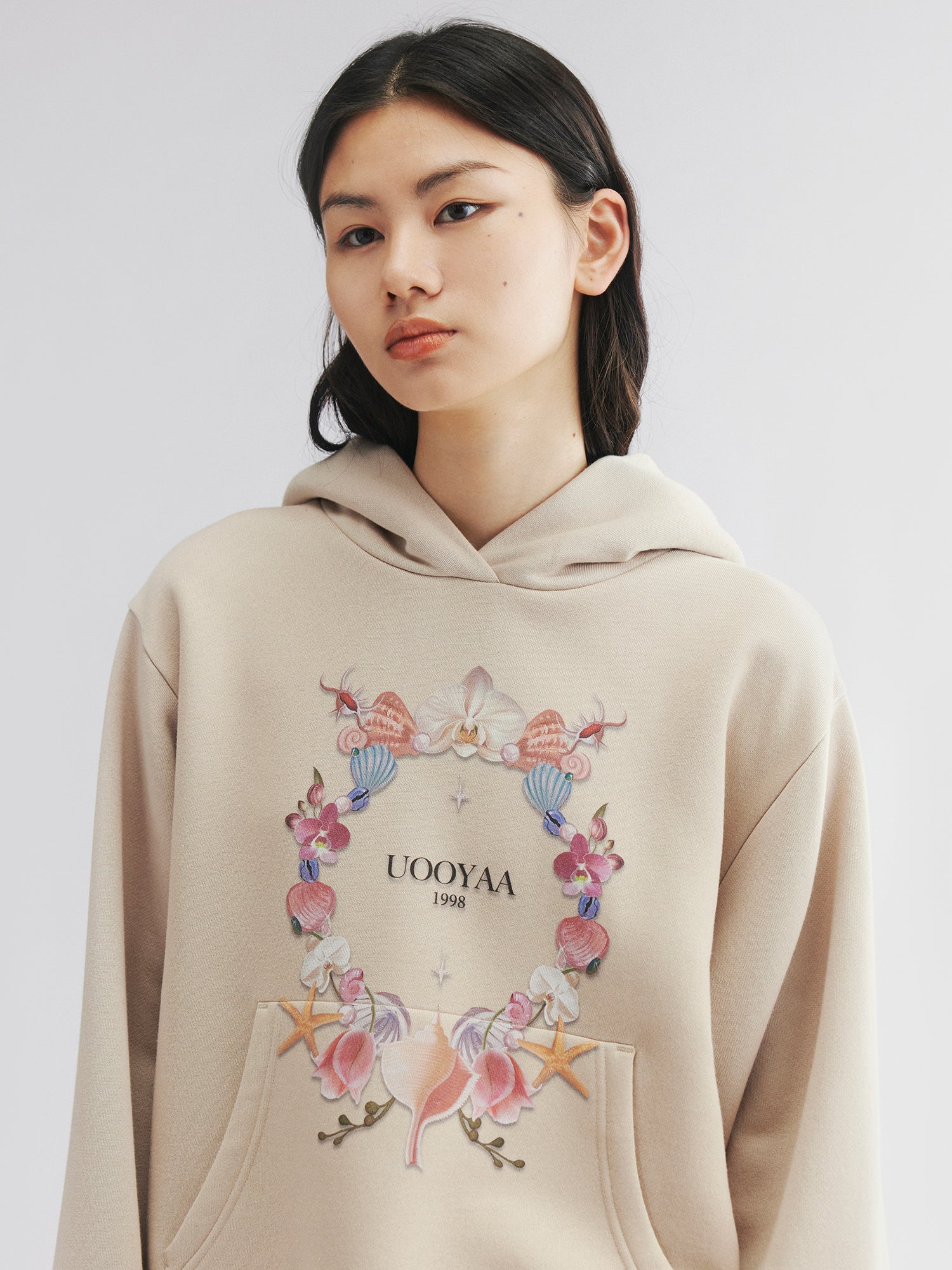 Shell floral print hoodie