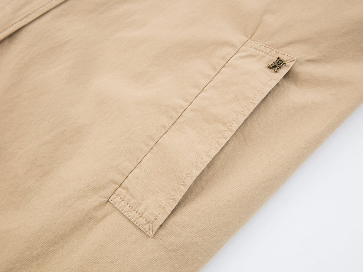 Exposed-lining balmacaan trench coat