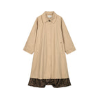 Exposed-lining balmacaan trench coat