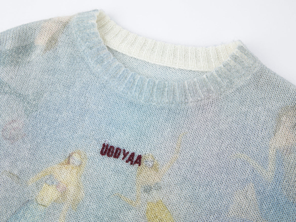 Mermaid print pullover sweater