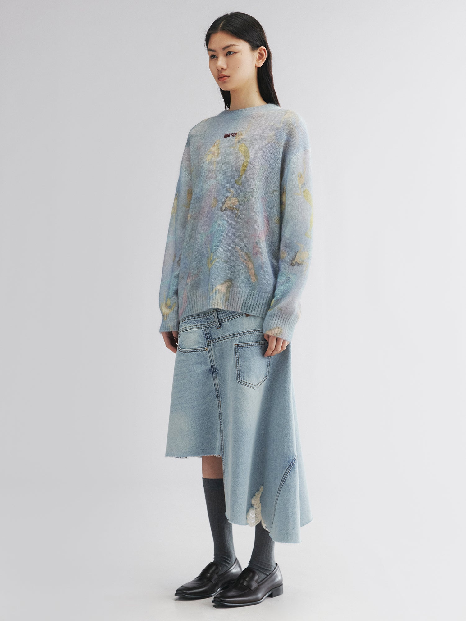 Mermaid print pullover sweater