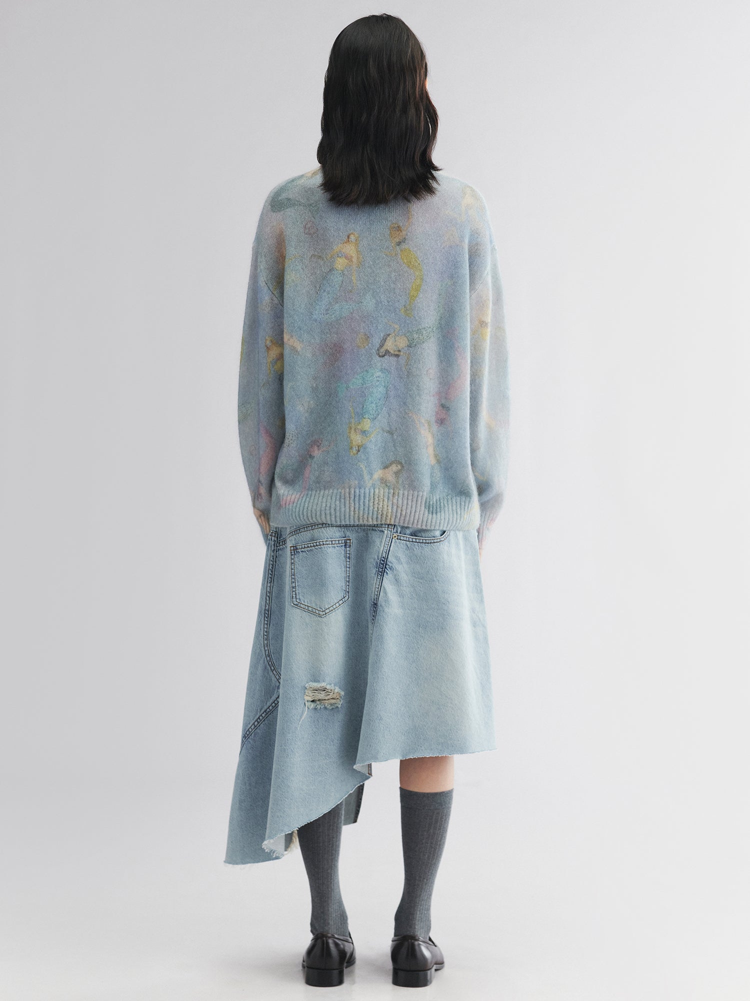 Mermaid print pullover sweater