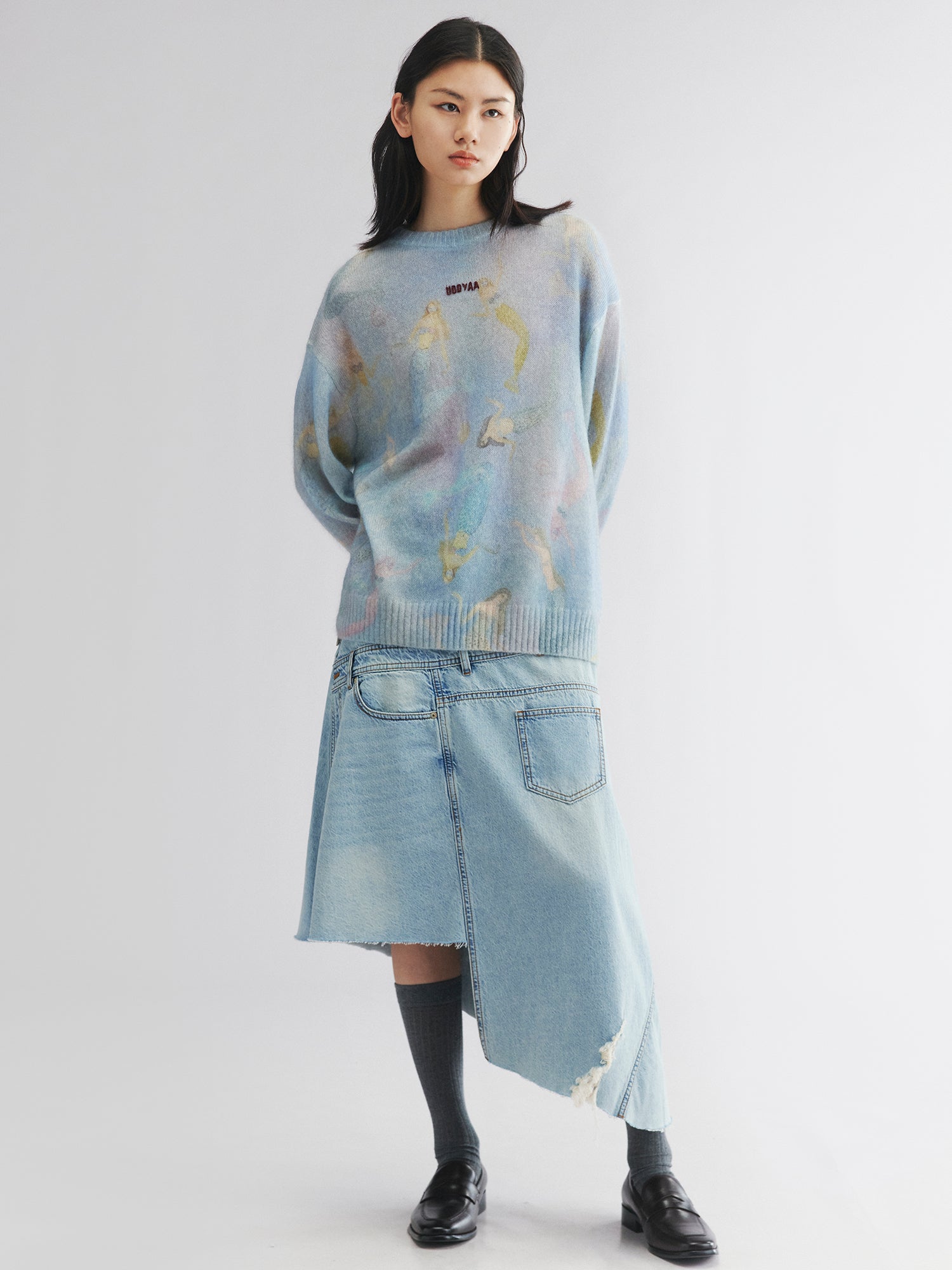 Mermaid print pullover sweater