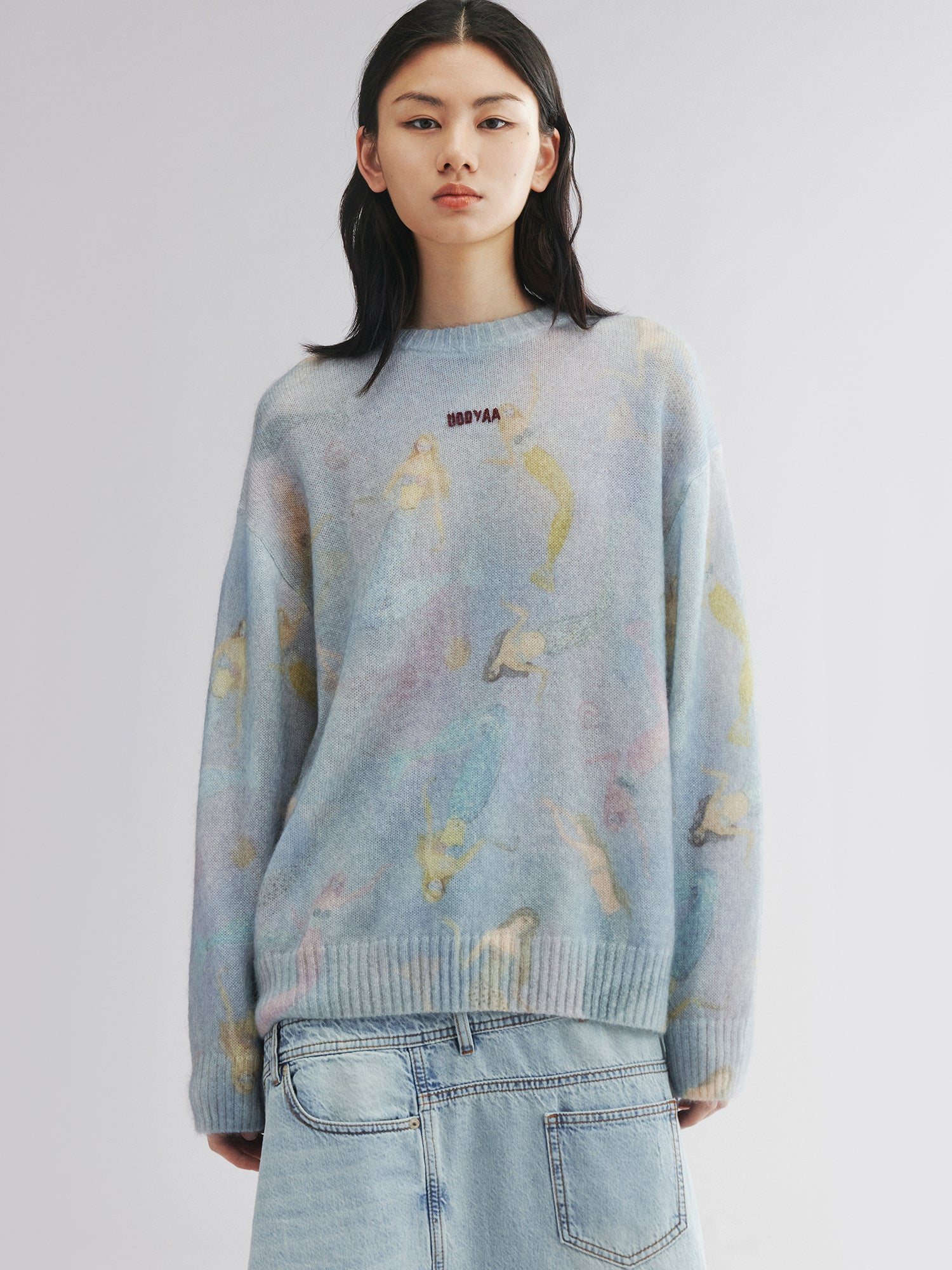 Mermaid print pullover sweater