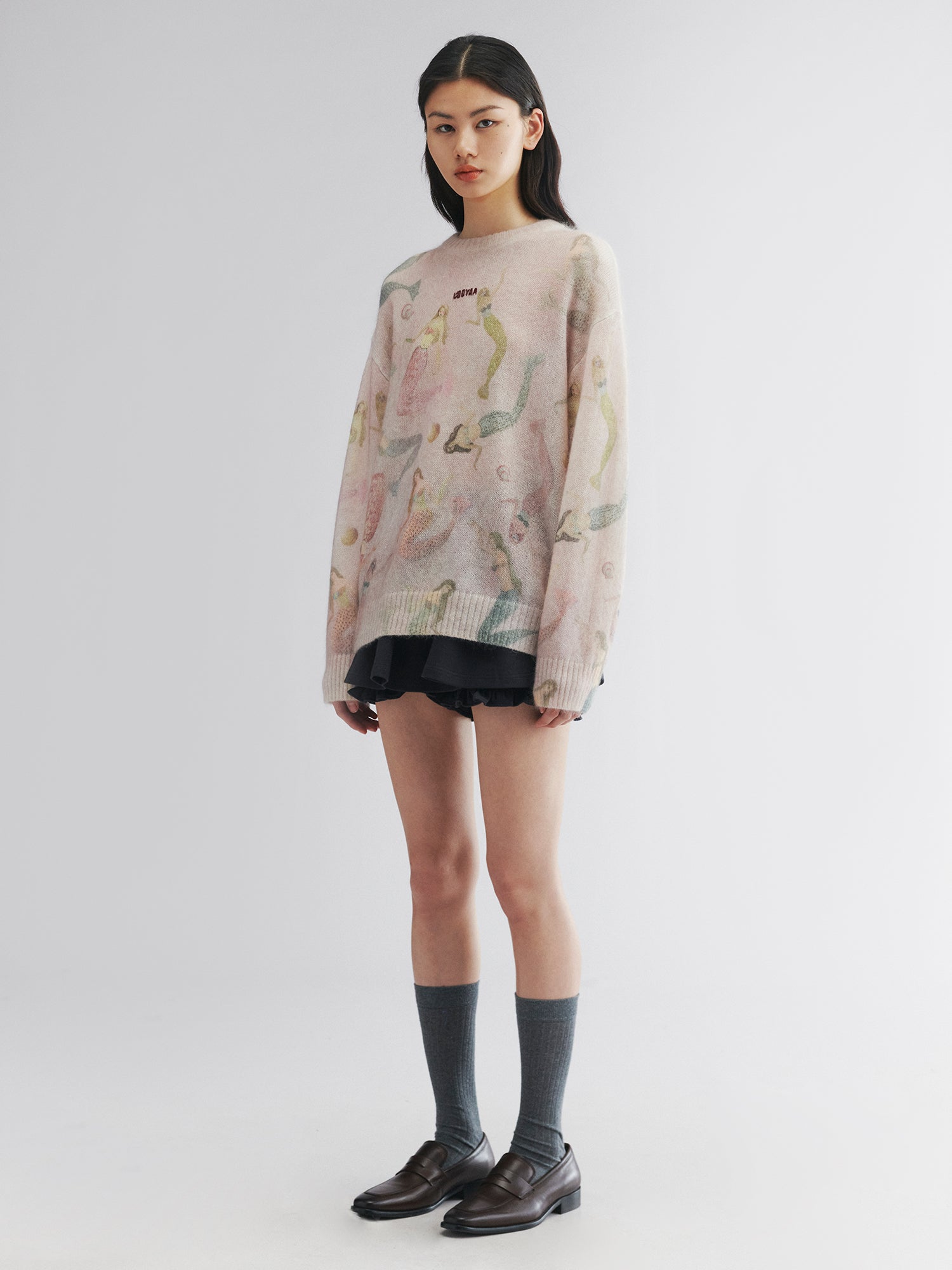 Mermaid print pullover sweater