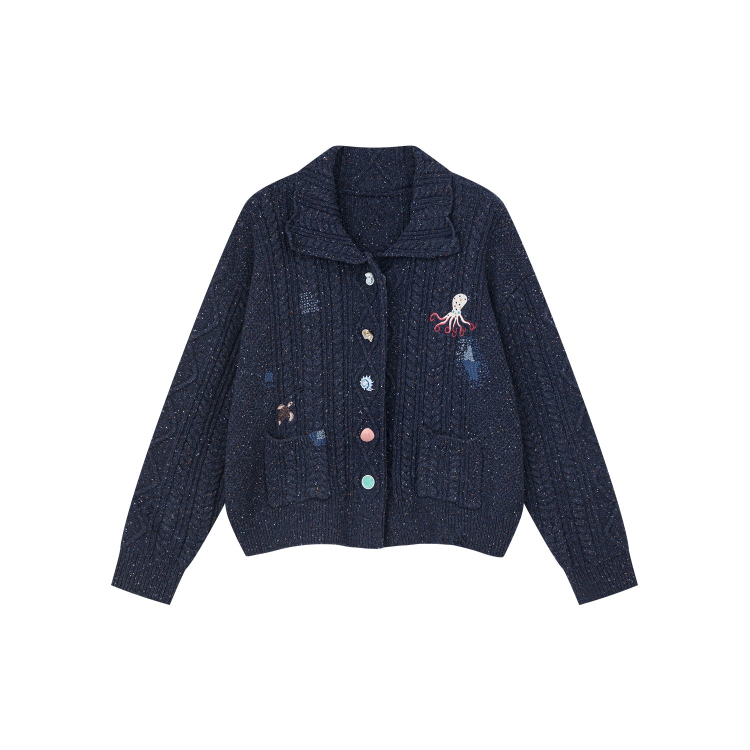 Cable knit collar cardigan