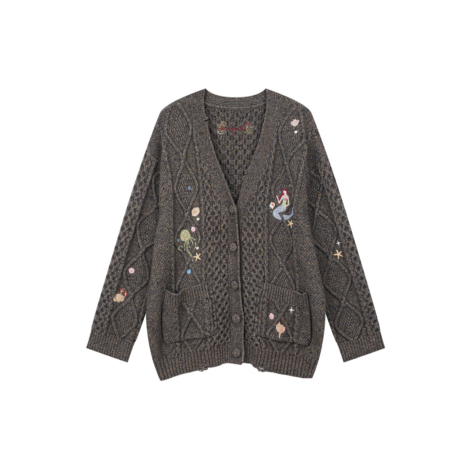 Cable knit collar cardigan