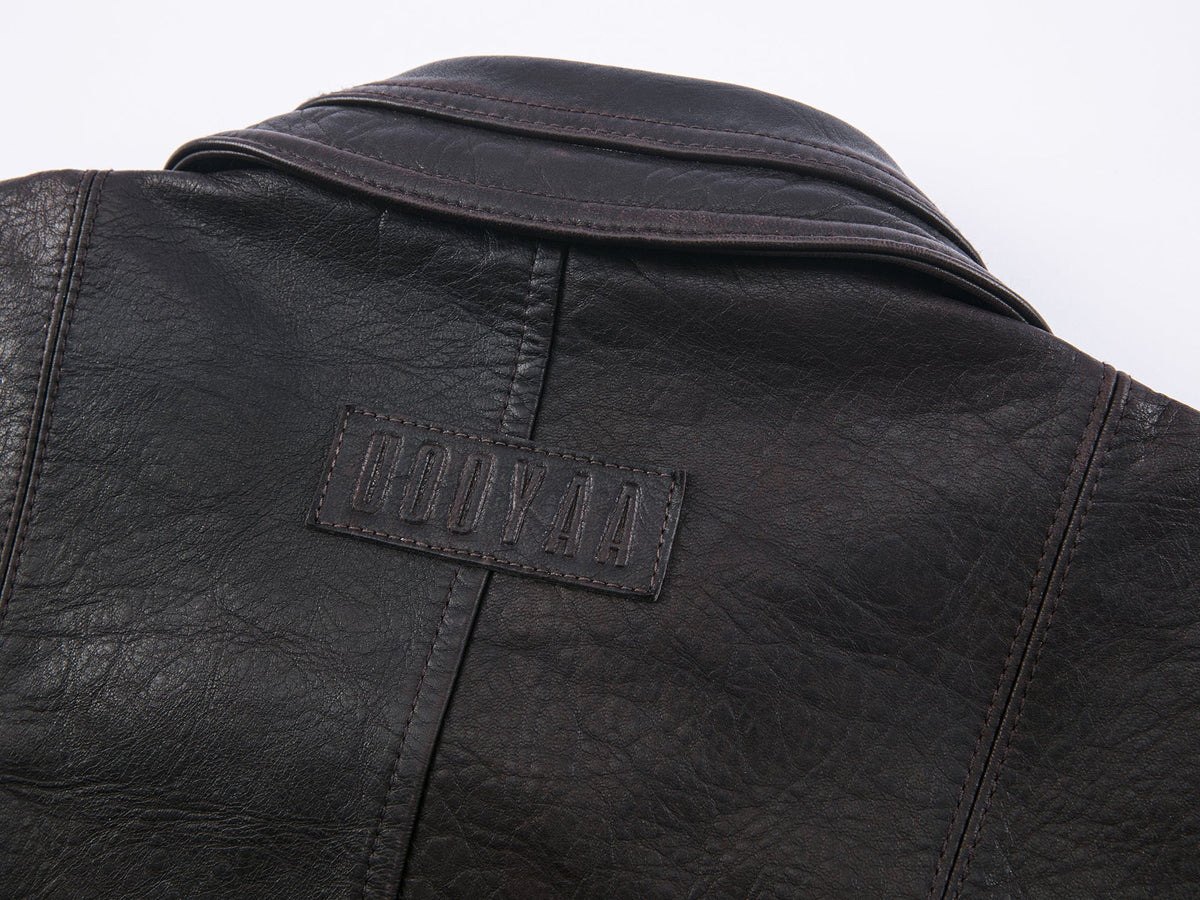 Vintage-inspired cocoon leather coat