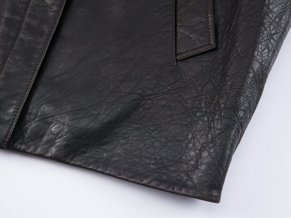 Vintage-inspired cocoon leather coat