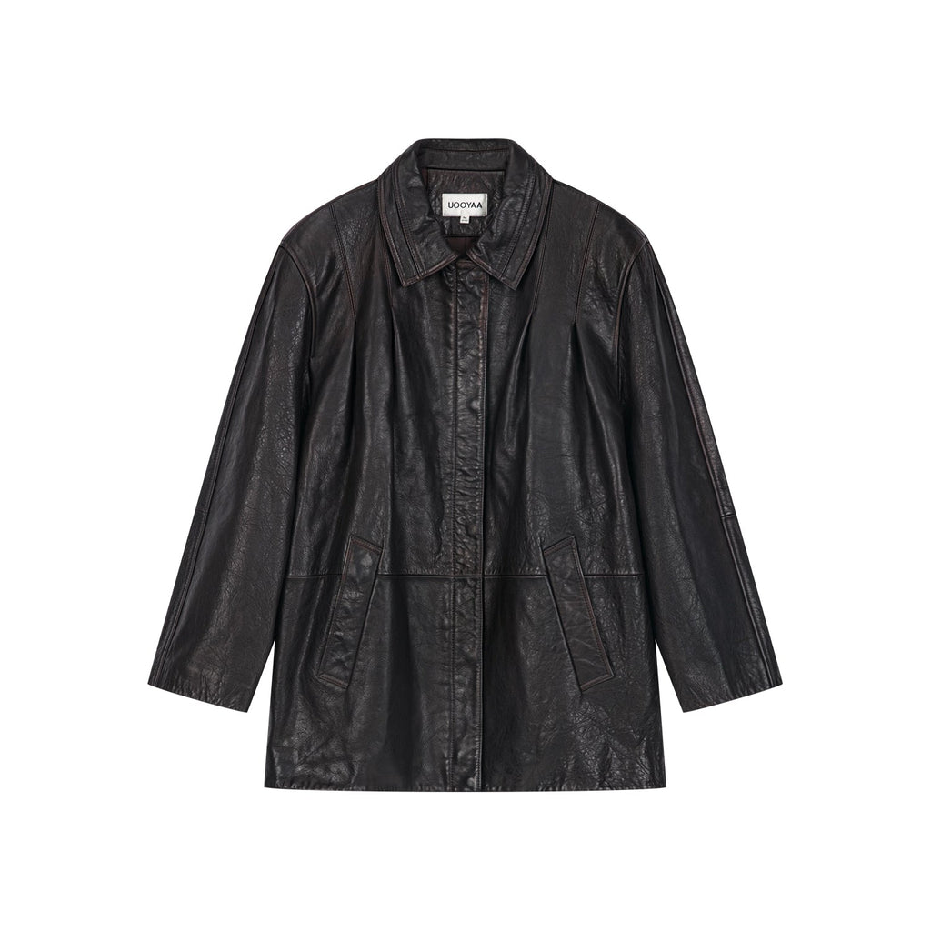 Vintage-inspired cocoon leather coat