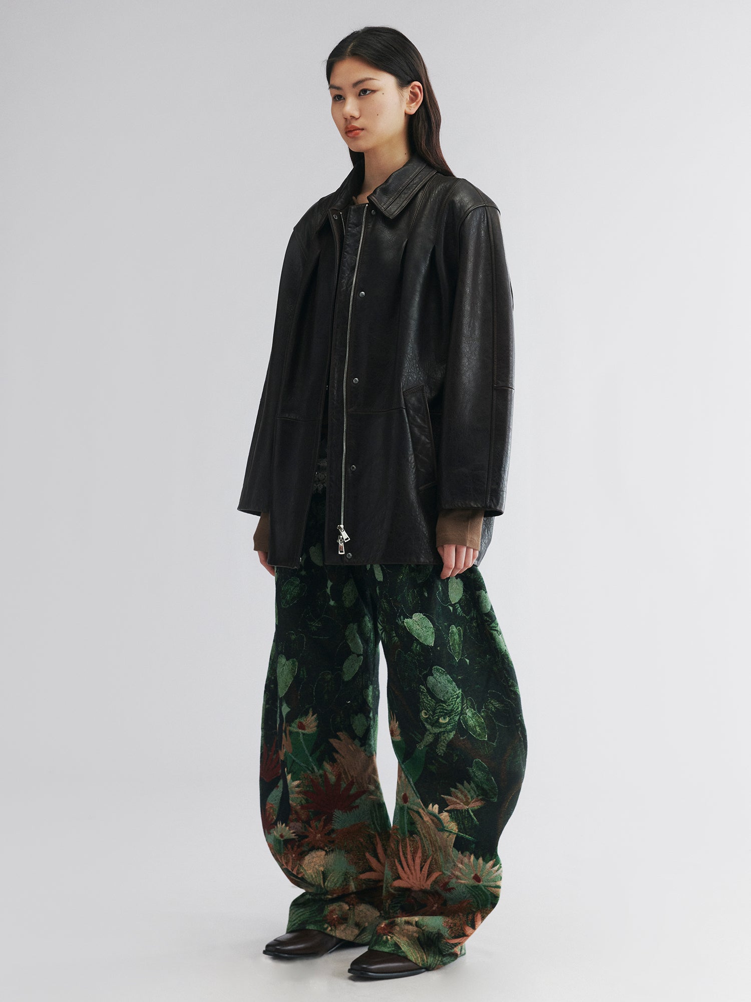 Vintage-inspired cocoon leather coat